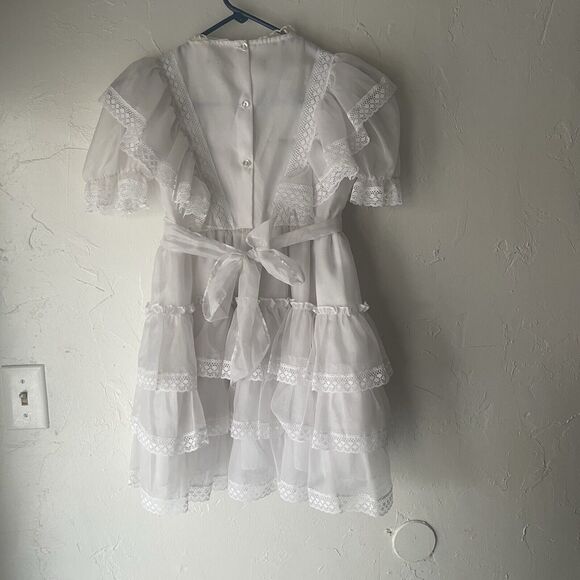 Vintage Girl's Size 7 USA Little‎ Princess White Tea Party Ruffle Coquette Dress - Picture 4 of 9